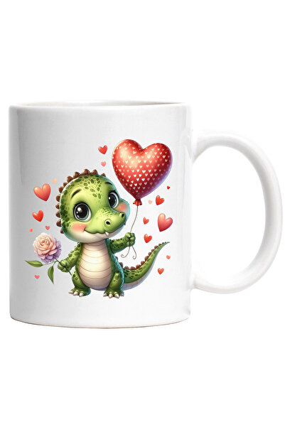 StoryGift Romania Cana cu un pui de crocodil care tine o floare si un balon i...