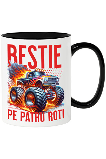 StoryGift Romania Cana bestie pe patru roti masina mare in flacari , 330ml, C...