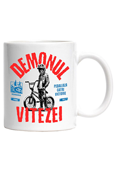 StoryGift Romania Cana cu Barbat Cu Casca Monstru Bicicleta BMX Iubitorii De Distractie Demonul Vi, Cu Maner Alb