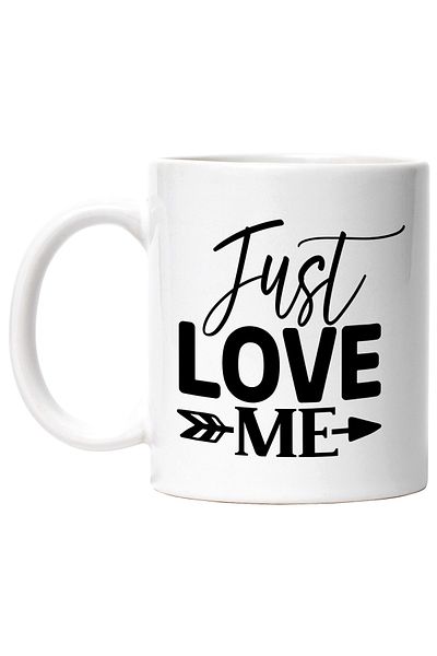 StoryGift Romania Cana cu "ordinul" in limba engleza "Just love me" - iubire cu Maner Alb, Cu Maner Alb