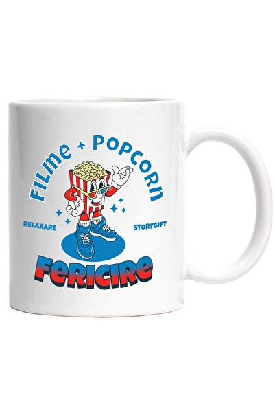 StoryGift Romania Cana punga de popcorn cu ochelarii 3D iubitorii film, 330ml, Ceramic cu Maner Al, Cu Maner Alb