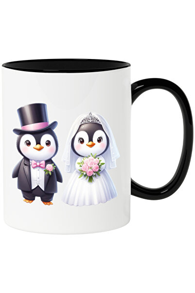 StoryGift Romania Cana cu 2 pinguini la nunta | ilustratie | rochie de mireas...