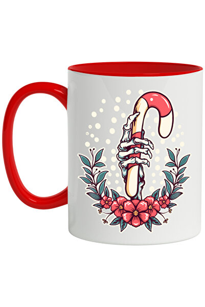 StoryGift Romania Cana Cu Coroana Sarbatori, Iarna, Schelet, Mana, Multicolor 330 ml, Ceramica cu , Cu Maner Rosu