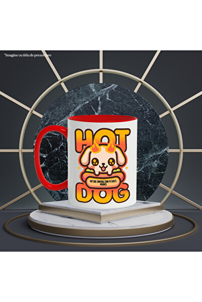 StoryGift Romania Dog Mug Hot Dog on Fire, Dog Lovers, 330ml, Ceramic with Red Handle, With M,STG