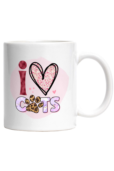 StoryGift Romania Cana cu mesajul "I love cats", iubesc pisicile, inima, fund...