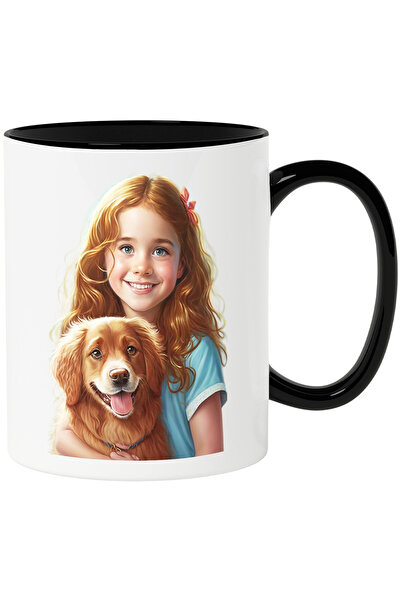 StoryGift Romania Cana cu Portret Fetita Mica cu Catelul ei, Fetita cu Parul ...