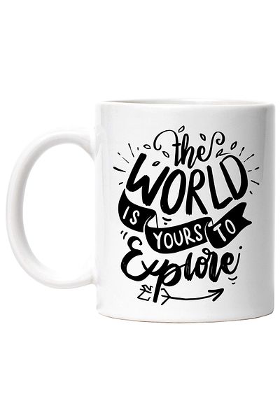 StoryGift Romania Cana cu mesajul in limba engleza "The world is yours to explore" - lumea iti apa, Cu Maner Alb