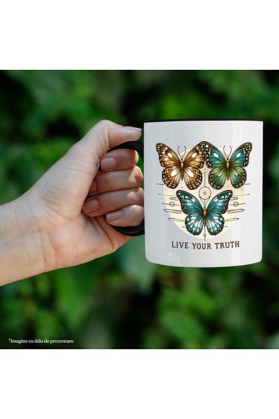 StoryGift Romania Cana cu mesajul "Live your truth", ilustratie, motivational, traieste, adevarul,, Cu Maner Negru