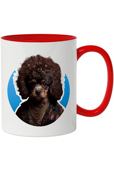 StoryGift Romania Cana Cu Catel, Portret, Lant, Jacheta, Coafura, Iubitori De Caini, Multicolor 33, Cu Maner Rosu
