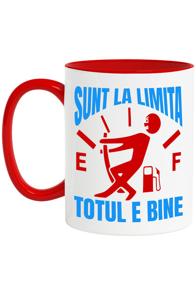 StoryGift Romania Cana cu Semn Bord Nivel Combustibil Barbat Tragand Sfoara Linia Text Sunt La Lim, Cu Maner Rosu