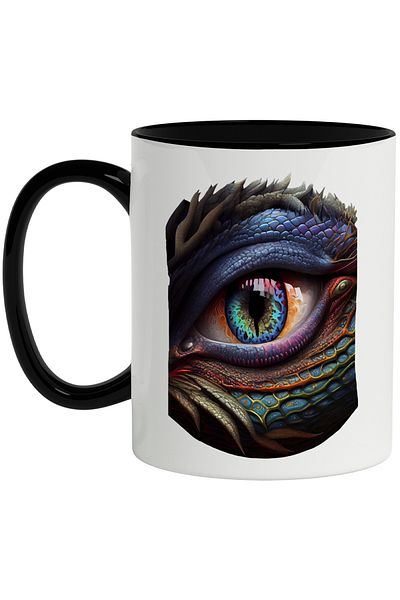 StoryGift Romania Cana Cu Ochi, Dragon, Reptila, Mitic, Fantasy, Multicolor 330 ml, Ceramica cu Ma, Cu Maner Negru