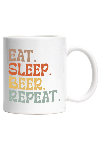 StoryGift Romania Cana cu textul in engleza "Eat. Sleep. Beer. Repeat." - man...