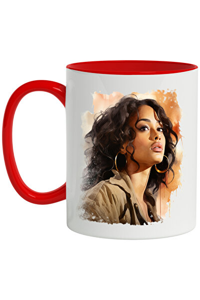 StoryGift Romania Cana Cu Aaliyah, Muzica, R&B, Cantareata, Celebritate, Cercei, Multicolor 330 ml, Cu Maner Rosu