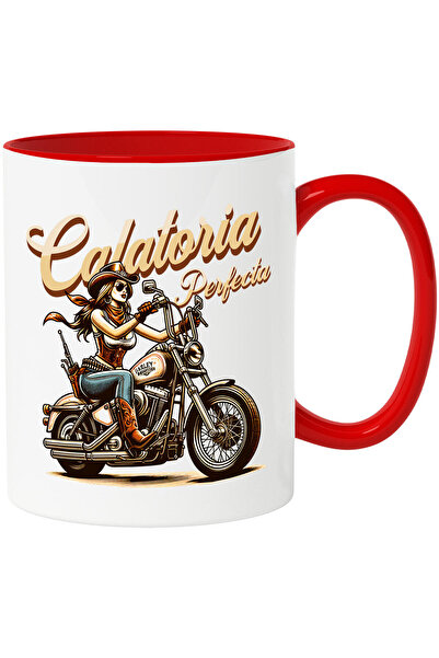 StoryGift Romania Cana cu Femeie Atragatoare Cu Palarie Si Bandana Pe Motocic...