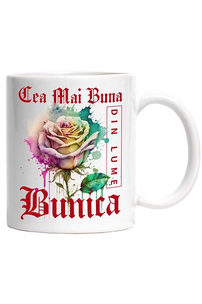 StoryGift Romania Mug With Text Best Grandma In The World, Flower, Colorful Rose, Waterco, With White Handle