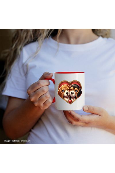 StoryGift Romania Mug with a puppy and a puppy | illustration | happiness | heart-shaped frame, With ,STG