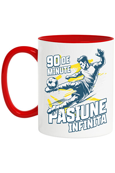 StoryGift Romania Cana cu Jucator De Fotbal Campion Teren Lovitura Minge Sport Motivational Text 9, Cu Maner Rosu