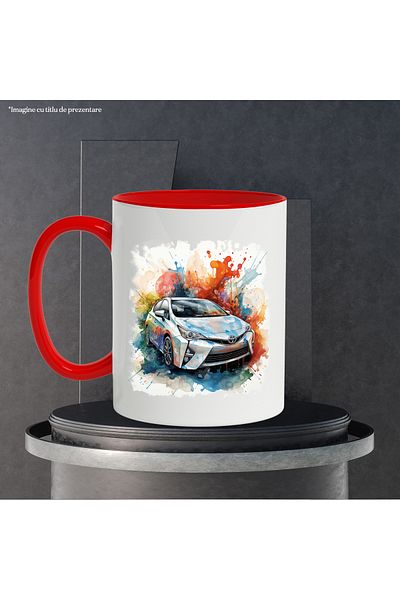 StoryGift Romania Mug With Car, Toyota, Watercolor Illustration, Paint, Multicolor 330 ml, Ceramics, With ,STG