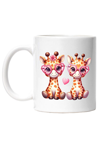 StoryGift Romania Cana cu 2 girafe cu ochelari in forma de inimioare, ilustra...