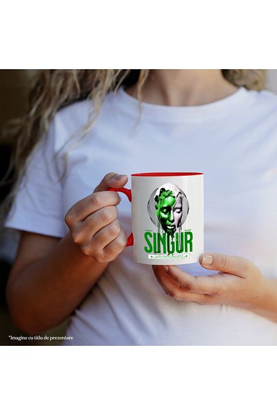 StoryGift Romania Cana Chip Uman Curgator Text Singur Mai Bine Decat Cu Oameni Falsi, 330ml, Ceram, Cu ,stg