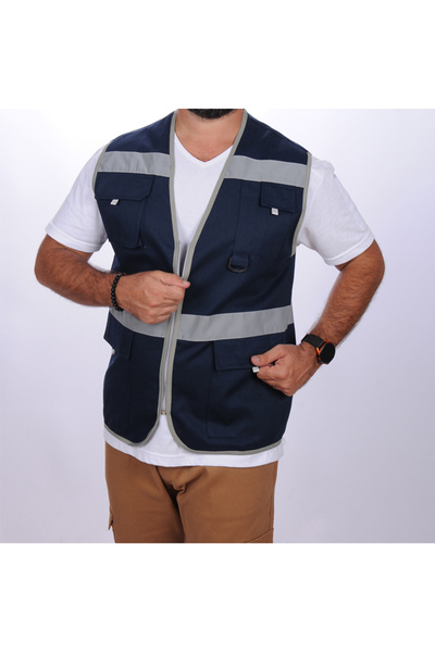 FORMTEKS İşçi Çok Cepli Reflektörlü Alet Yeleği Lacivert