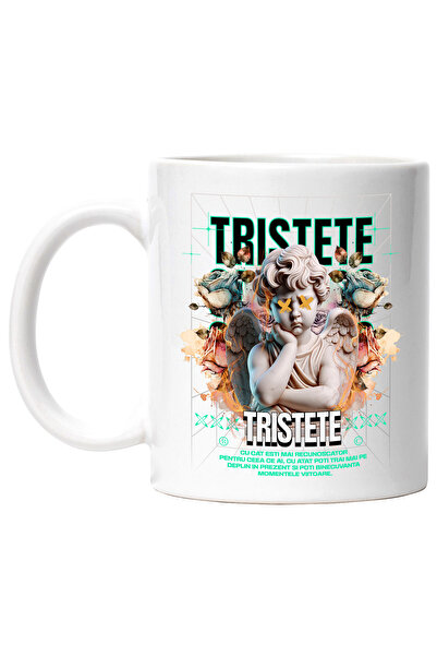 StoryGift Romania Cana Ingerul Trist - Tristete, 330ml, Ceramic cu Maner Alb,...