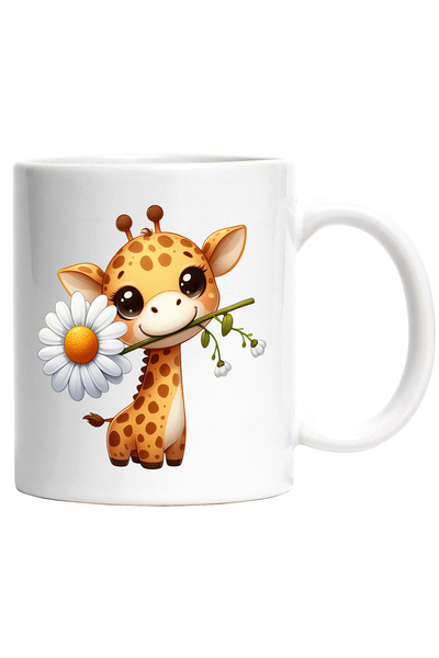 StoryGift Romania Cana cu un pui de girafa care tine o floare alba | ilustrat...