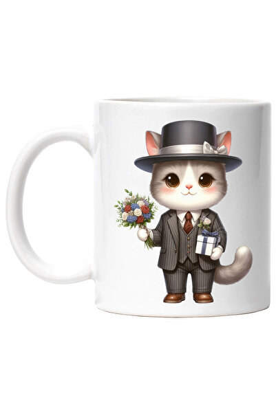 StoryGift Romania Cana cu o pisicuta la costum, ilustratie, palarie, cadou, b...