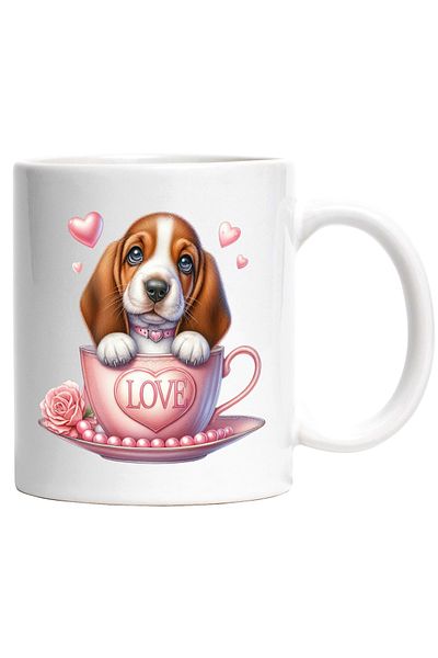 StoryGift Romania Mug with a puppy with long ears | illustration | sitting in a cup | happiness | t, With White Handle