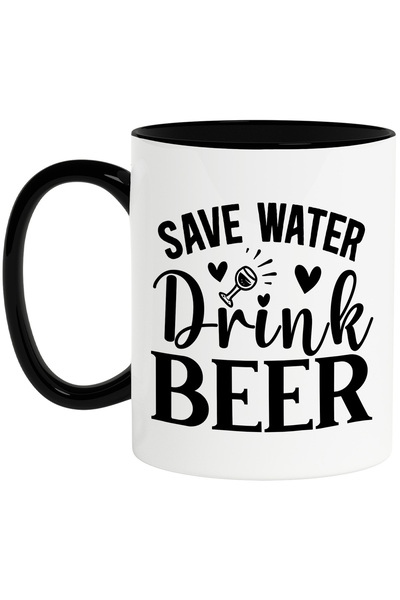 StoryGift Romania Cana pentru consumatorii de bere cu mesajul "Save water, drink beer" - salveaza , Cu Maner Negru