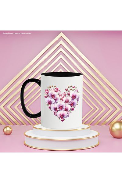 StoryGift Romania Mug with a heart made of several flowers, pink, nature, love, gift, Val, Cu, STG