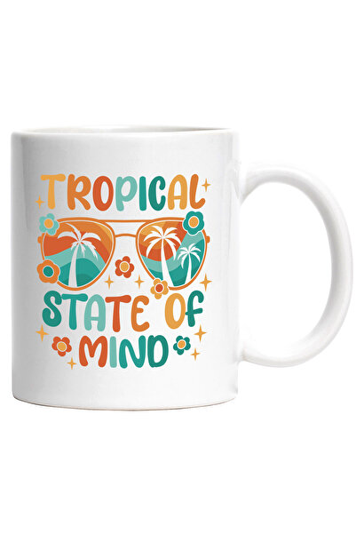 StoryGift Romania Cana Cu Mesaj Tropical State Of Mind, Stele, Ochelari, Hippie, Multicolor 330 ml, Cu Maner Alb