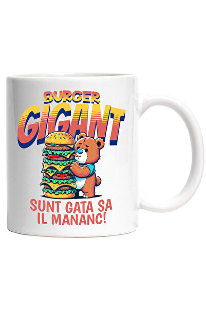 StoryGift Romania Cana cu Urs De Plus Cu Burger Gigant Sunt gata Sa Il Mananc Fast Food mancare An, Cu Maner Alb