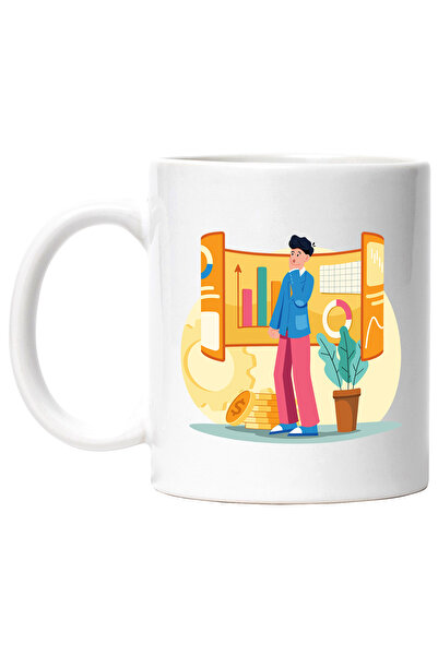 StoryGift Romania Cana Cu Monede, Grafice, Plan, Multicolor 330 ml, Ceramica cu Maner Alb, Cu Maner Alb