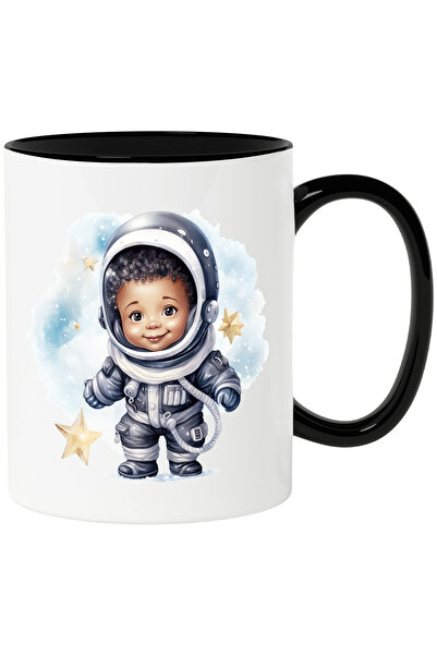 StoryGift Romania Cana cu un copil in costum de astronaut | ilustratie | stele | ninge | iarna | f, Cu Maner Negru