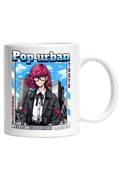 StoryGift Romania Cana Fata par roz Pop urban. Melodii metropolitane, 330ml, Ceramic cu Maner Alb, Cu Maner Alb