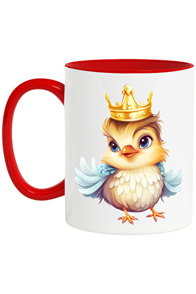 StoryGift Romania Cana cu un puisor care are o coroana regala | ilustratie | important | pasare | , Cu Maner Rosu