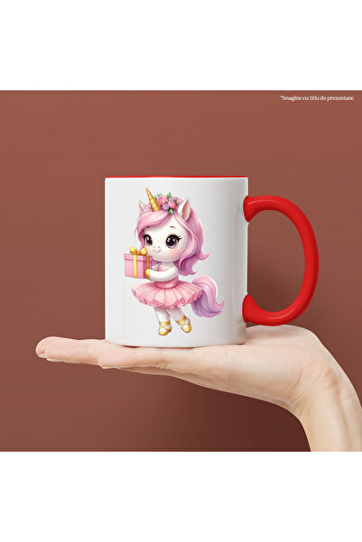 StoryGift Romania Cana cu un unicorn care tine un cadou, ilustratie, rochita ...