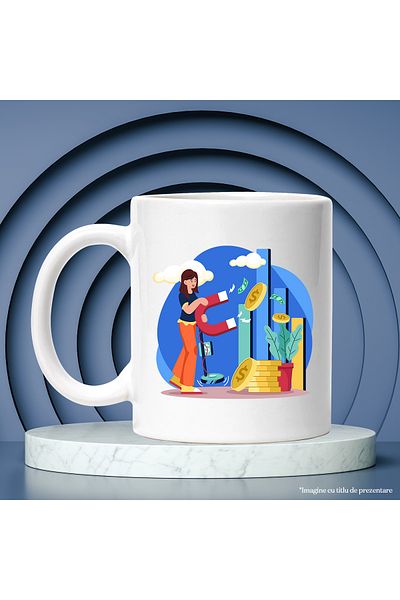 StoryGift Romania Cana Cu Magnet, Cer, Bani, Monede, Metal, Multicolor 330 ml, Ceramica cu Maner A, Cu Maner Alb