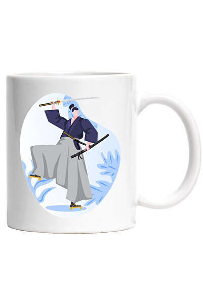 StoryGift Romania Cana Cu Katana, Sabie, Asiatic, Luptator, Multicolor 330 ml, Ceramica cu Maner A, Cu Maner Alb