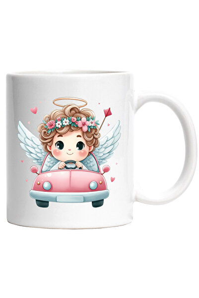 StoryGift Romania Cana cu un bebelus cu aripi de ingeras care conduce o masin...