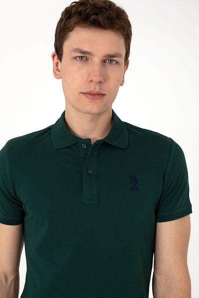 U.S. Polo Assn. Ανδρικό μπλουζάκι με λεπτή εφαρμογή Polo Neck Dark Green Basic 50298011-VR079