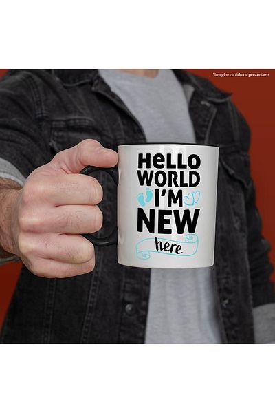 StoryGift Romania Mug with hearts and footsteps with the message "Hello, world, I'm new here" - hello world, With ,STG