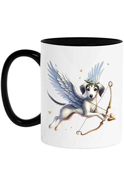 StoryGift Romania Cana cu un catel alb surprins care trage cu arcul | ilustra...