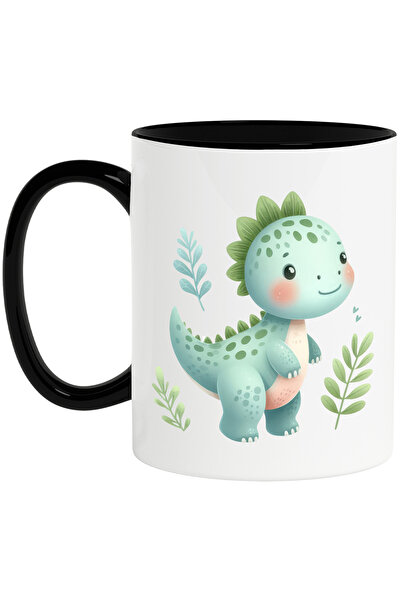 StoryGift Romania Cana cu un pui de dinozaur verde, ilustratie, plante, curio...