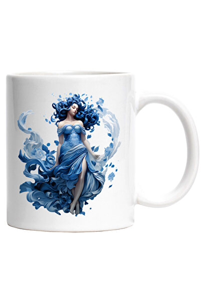 StoryGift Romania Cana cu o femeie cu par albastru | ilustratie | rochie | ar...