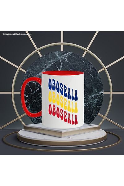 StoryGift Romania Mug The Word Fatigue, in the Colors of the Romanian Flag, Red, Yellow, Blue, , With ,STG.
