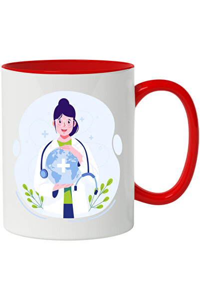 StoryGift Romania Cana Cu Doctor, Ziua Mondiala A Sanatatii, Ochelari, Stetoscop, Multicolor 330 m, Cu Maner Rosu