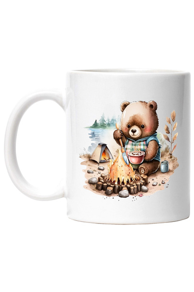 StoryGift Romania Cana cu un ursulet care gateste o supa | ilustratie | foc | padure | cort | bucu, Cu Maner Alb