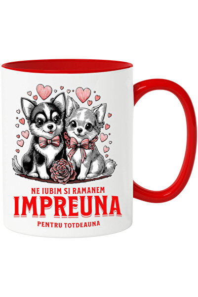 StoryGift Romania Cana cu Portret Cuplu Caini Cu Funde Rosii Text Ne Iubim Si...